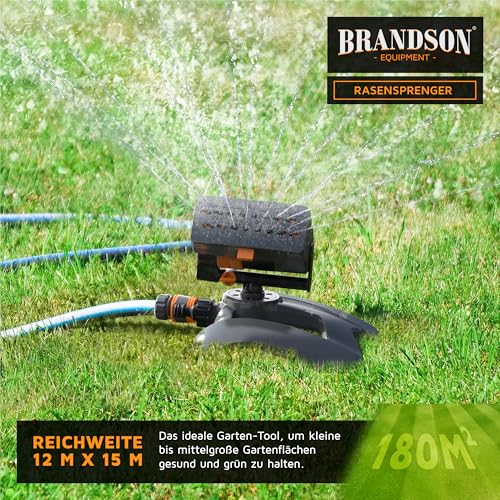 Brandson - Viereckregner Rasensprenger Flächenregner - 16 Düsen - 180 m² Beregnungsfläche – Sprühmuster einstellbar von parallel bis gefächert - Rasensprinkler Garten