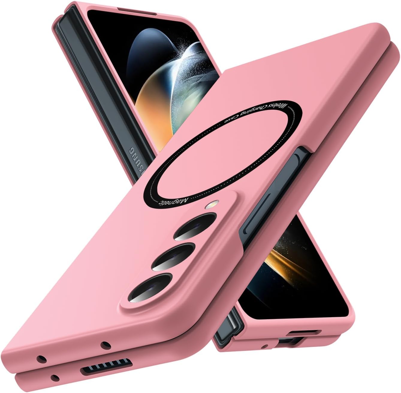 Magnetic for Galaxy Z Fold 3 5G Case,Lightweight,Slim Fit Drop Protection Rugged Shockproof Cover for Samsung Galaxy Z Fold 3 5G, Hard PC Shockproof Protective Phone Wine red 18-Z Fold3-14