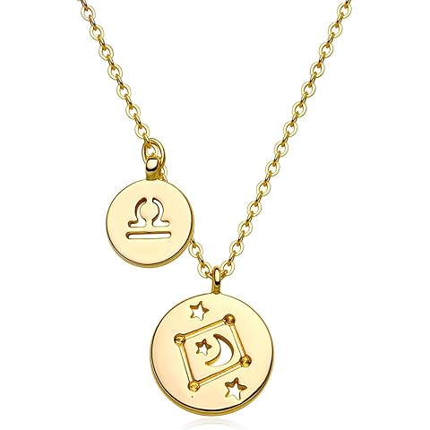 Gold Necklace for Women 18K Gold Plated Astrology Zodiac Necklace 12 Constellation ...