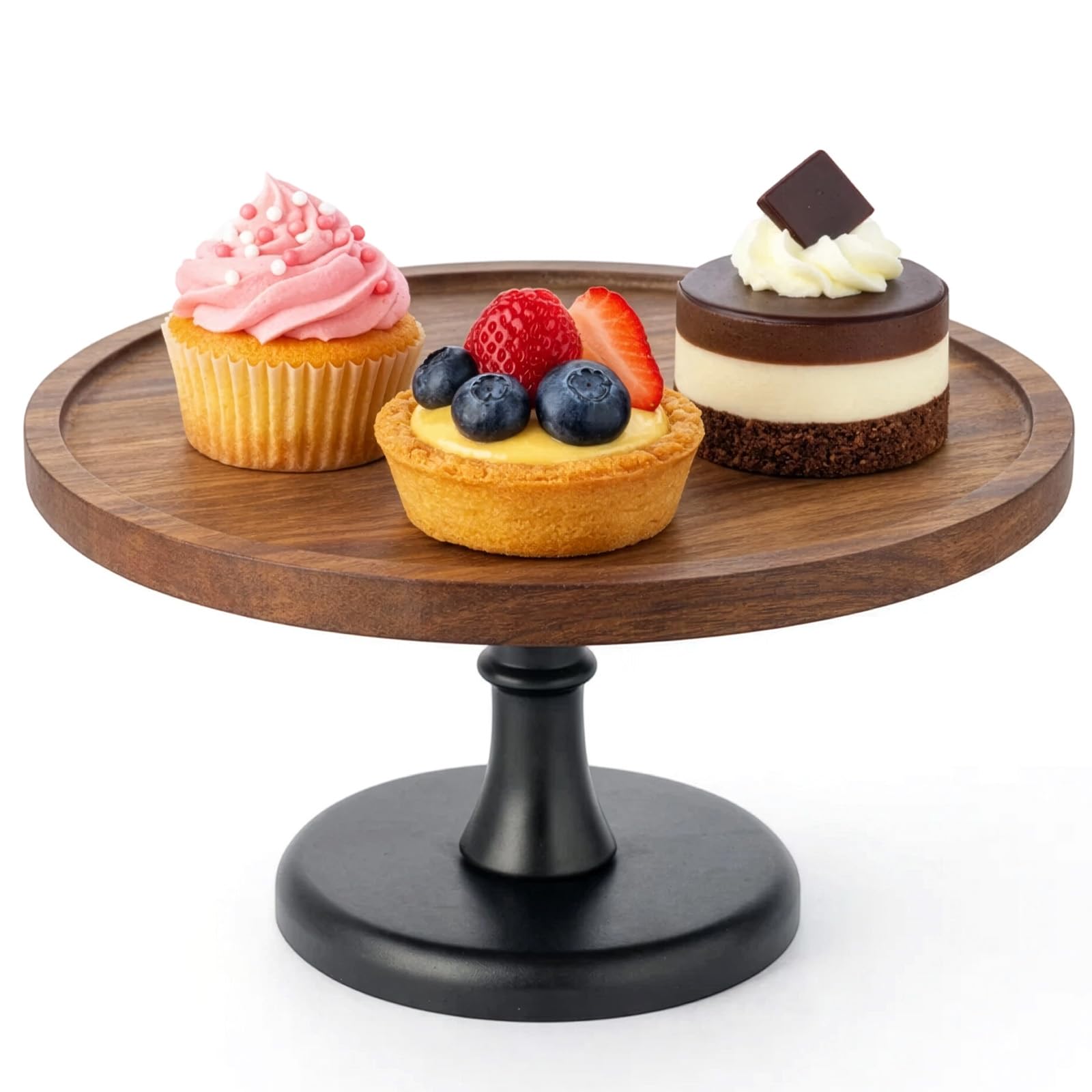 GREENSAPPIRE Wooden Cupcake Cup Cake Stand 1 Tier Medium Wooden Tower Tiered Dessert Stand with Oak Pedestal Serving Tray Platter | for Birthday Party Afternoon Tea Baby Shower 25X13.5CM