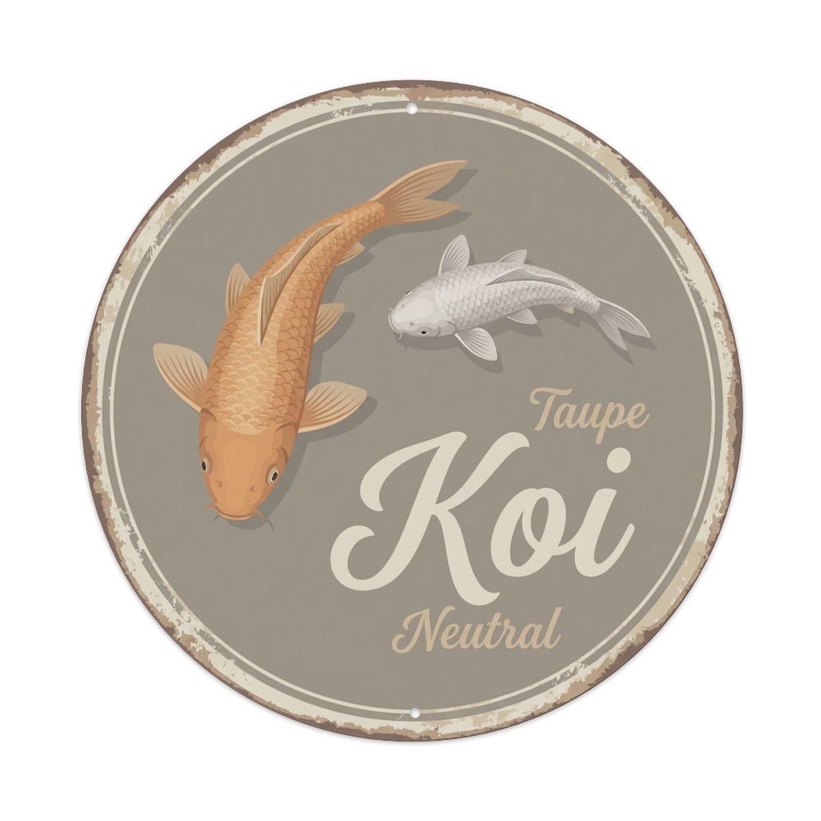 Koi Fish Taupe Neutral Waters Beige Gray Subtle Understated Metal Tin Sign
