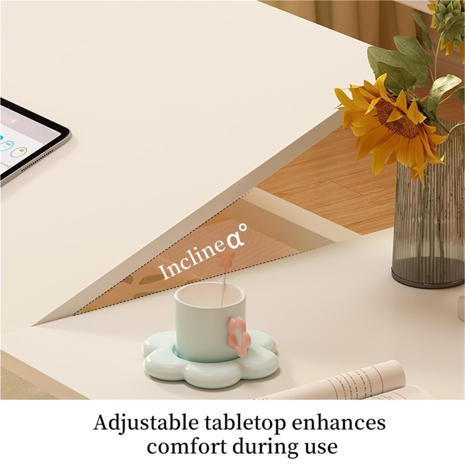 Mesa ajustable sobre la cama con ruedas, altura y longitud ajustables, escritorio abatible, escritorio de oficina portátil de metal para sala de estar y dormitorio, mesita de noche con ruedas (acabado