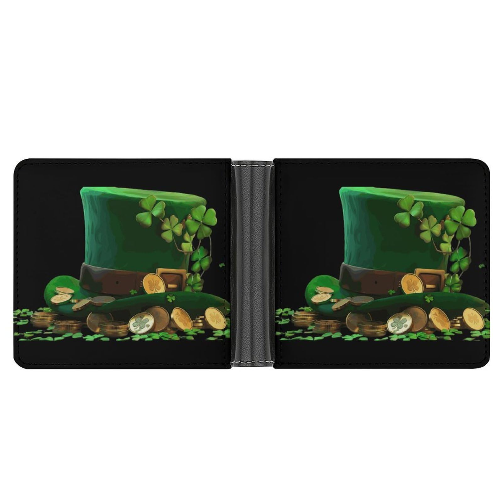 St Patrick's Day Clover Hat Funny Men's Slim Bifold Wallet with Multiple Card Slots Front Pocket Purse
