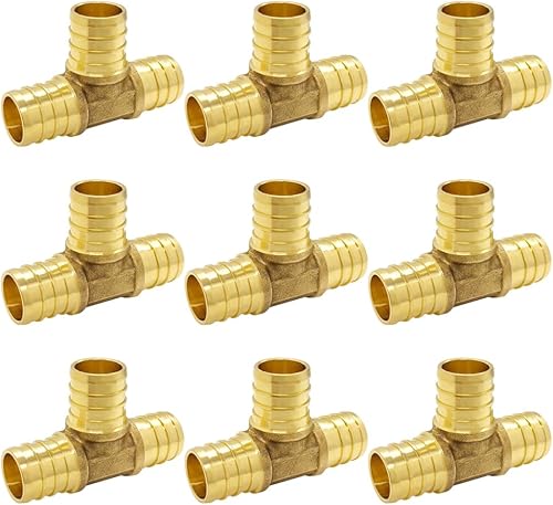 Hooshing 9PCS 34 pulgadas PEX Tee Fitting latón macizo Barb Crimp Fittings para manguera de tubo PEX