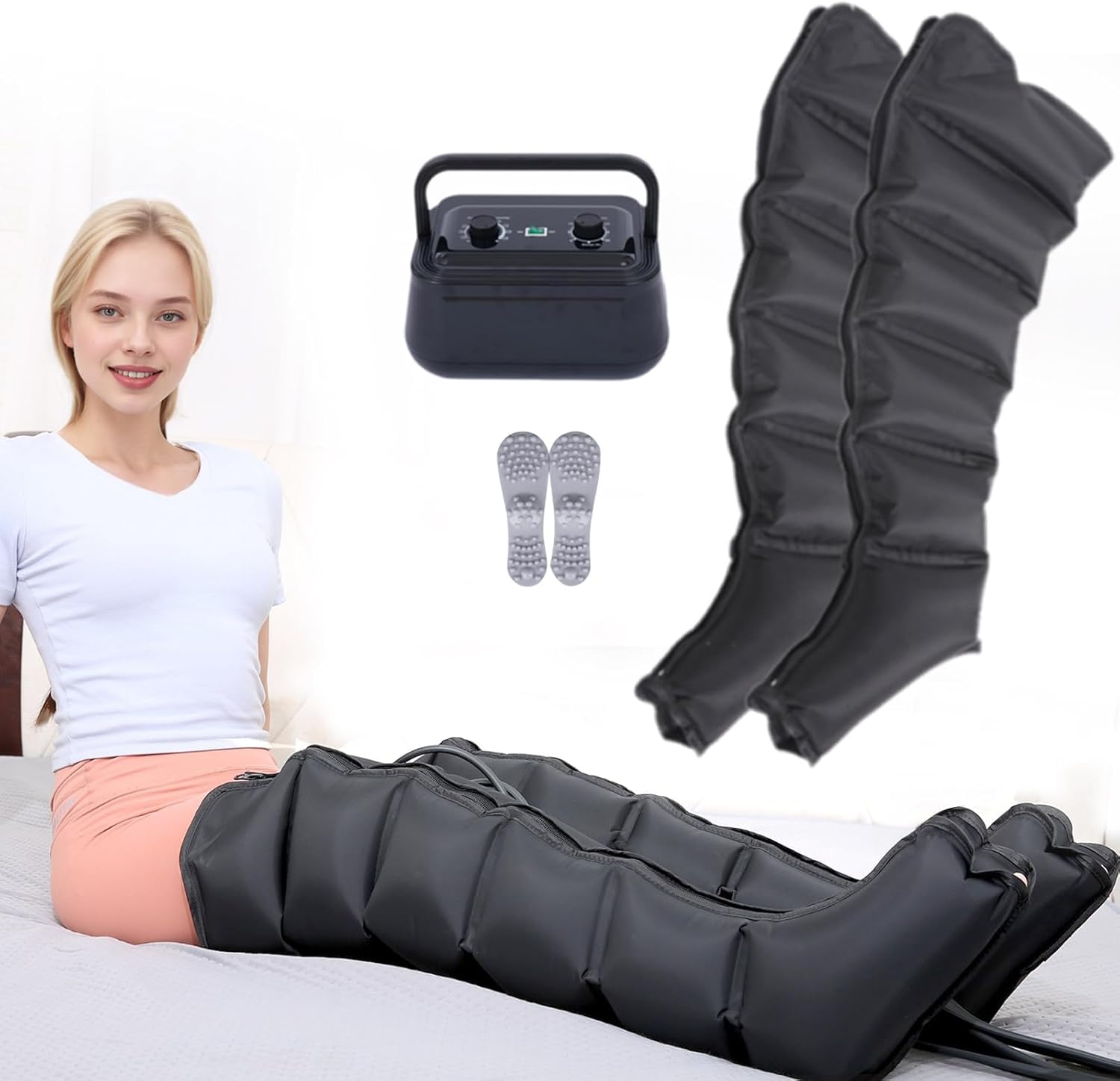 Presoterapia Profesional 6 Cavidades, Botas Presoterapia Para Casa Abdomen Y Piernas, Drenaje Linfatico, Funcionamiento Silencioso, Mejora La Circulación (Negro, 2piernas)