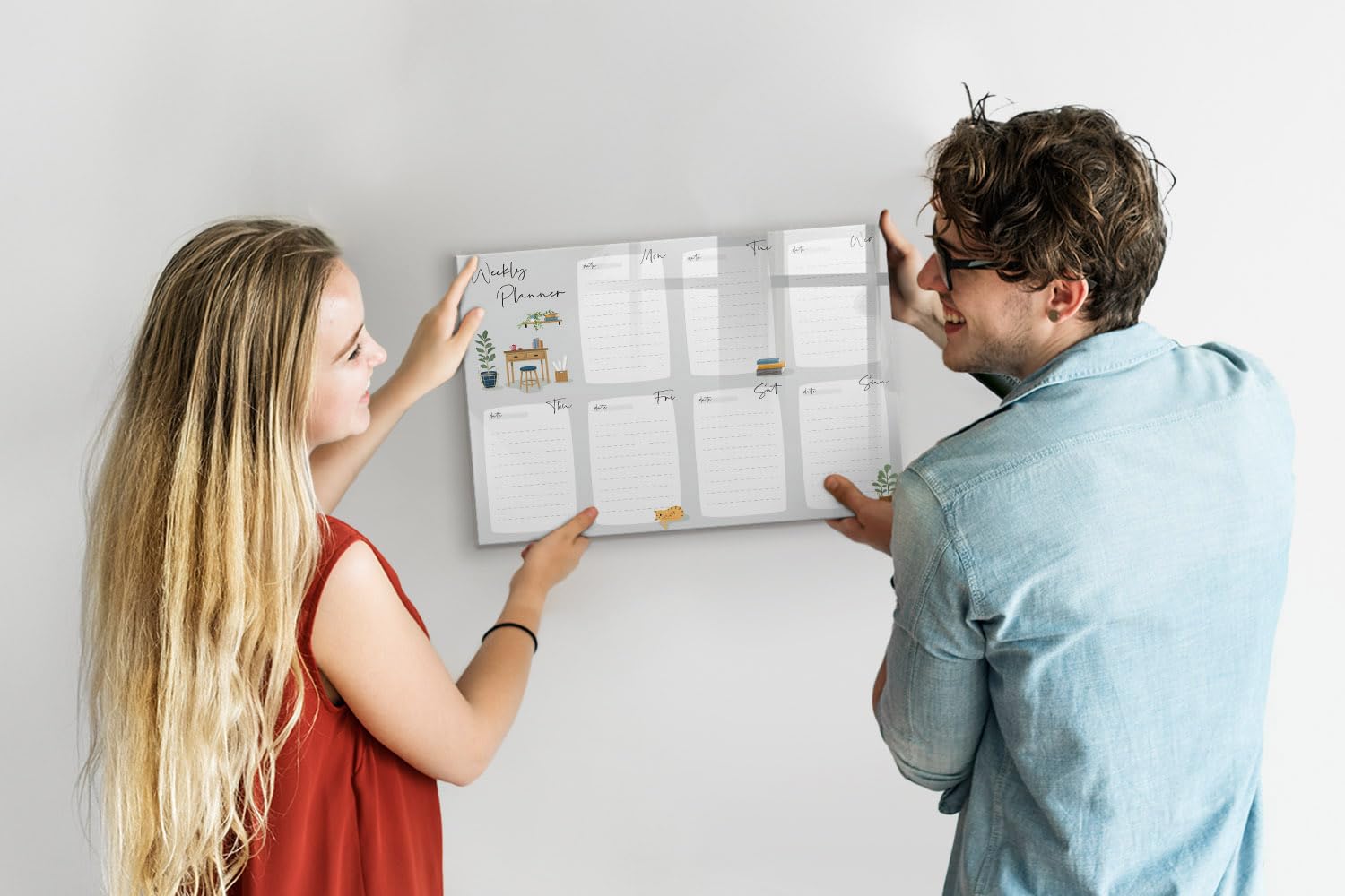 Tableau blanc magnétique mural 60x40 cm | Agenda hebdomadaire confortable