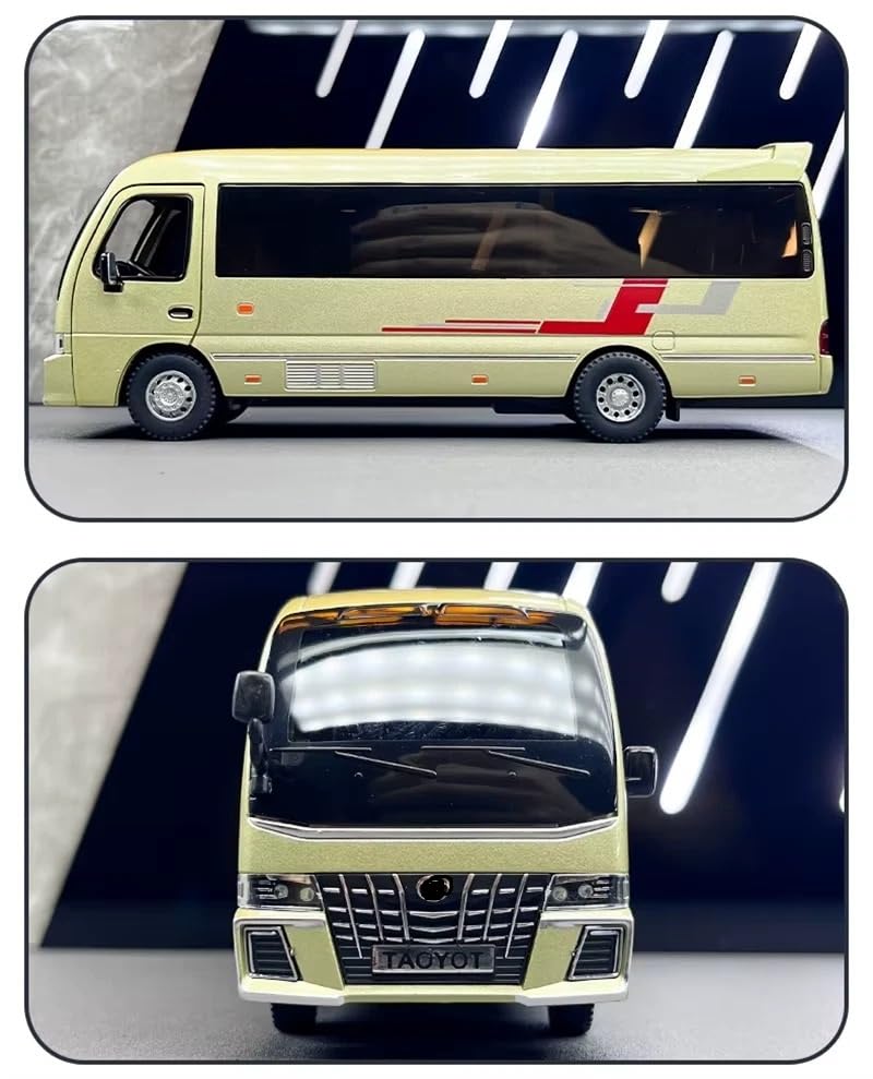 Image of 1.32 Scale Toyo ta Coaster Bus Exclusive Alloy Metal Pull Back Die-cast Model with Sound Light Mini Auto Toy for Kids Metal Model Toy with Sound and Light. (1.32 Scale -Golden)