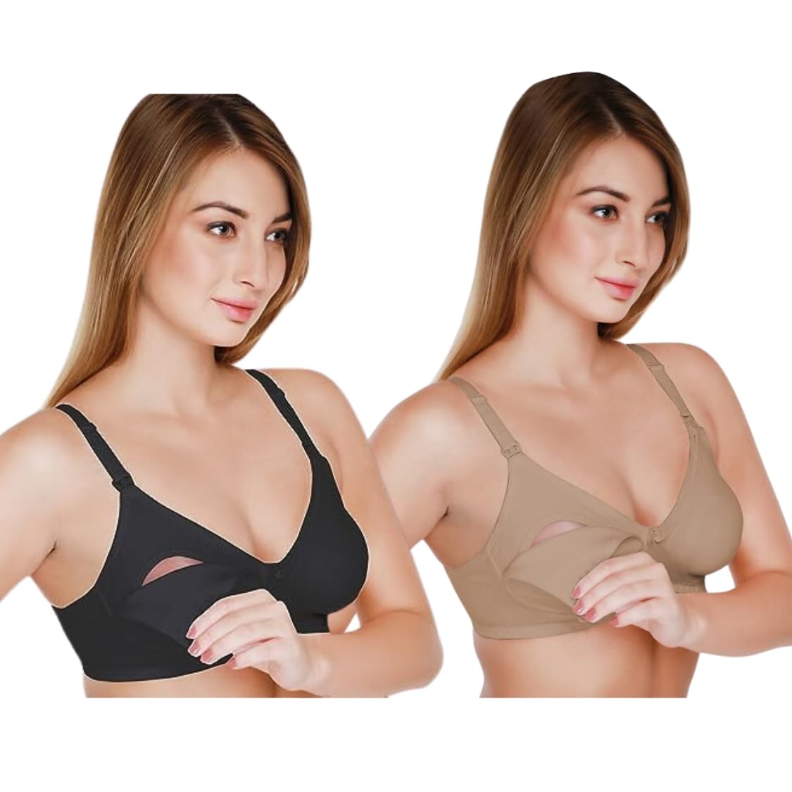 Women's Cotton Seamless Feeding Bra Non-Padded Wire-Free Easy Breastfeeding with Nursing Bra/Maternity Bra (Pack of 2) - NMDNA-image-21