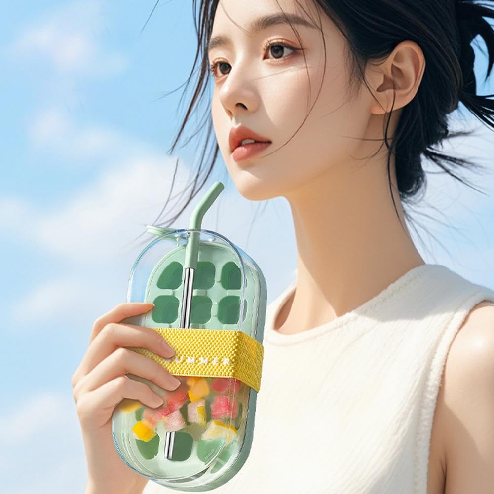 Bottiglia Per Cubetti Di Ghiaccio 2 In 1 - Con Vassoio, Rilascio One-Touch E Cannuccia - Foto 4