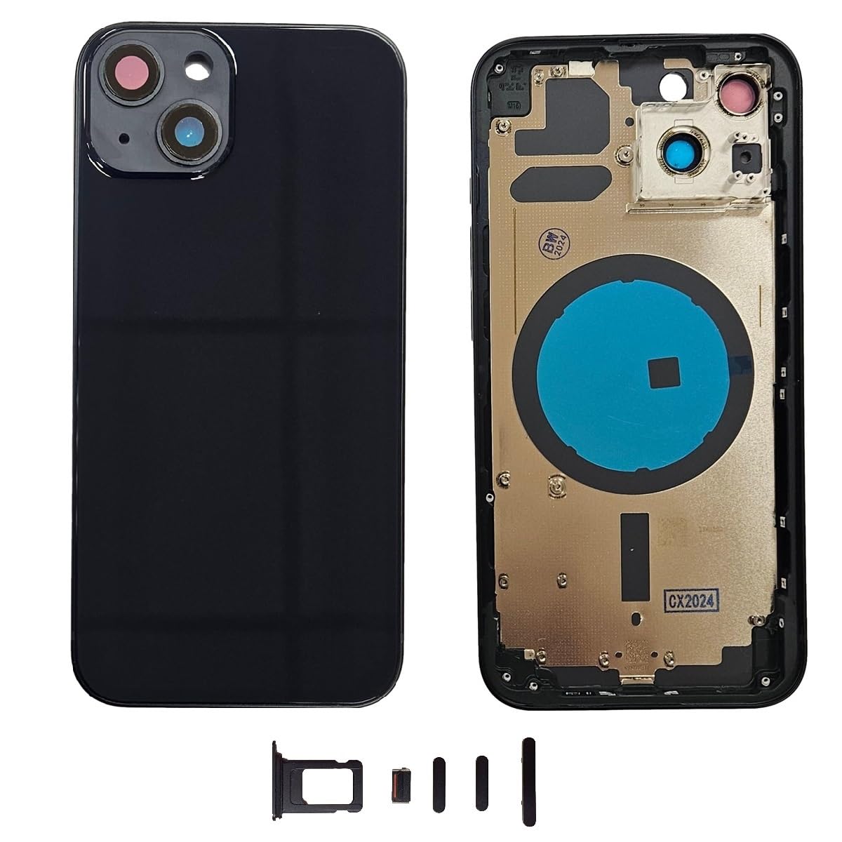 Smartex® Glass Rear Housing + Frame compatibile with iPhone 13| Back Cover Housing and side key (Black)