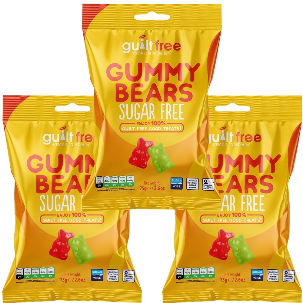 Guiltfree Sugar Free Gummy Bear Sweet Jelly Gummy Bears Sweets | Sugarless Gummies for Diabetic Gift Hamper Basket Available - Perfect for Gifting | 3 x 75g Resealable Pack