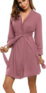Ekouaer Women's Robe Lightweight 3/4 Sleeve Knit Bathrobe Soft Knee Length Sleepwear Robes with Pockets S-XXL