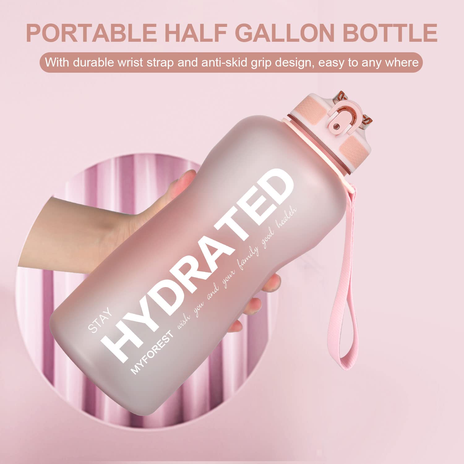 MYFOREST Borraccia d'acqua grande da 2200ml, Segnatempo per idratazione motivazionale, a prova di caduta, senza BPA, Beccuccio ribaltabile/Cannuccia