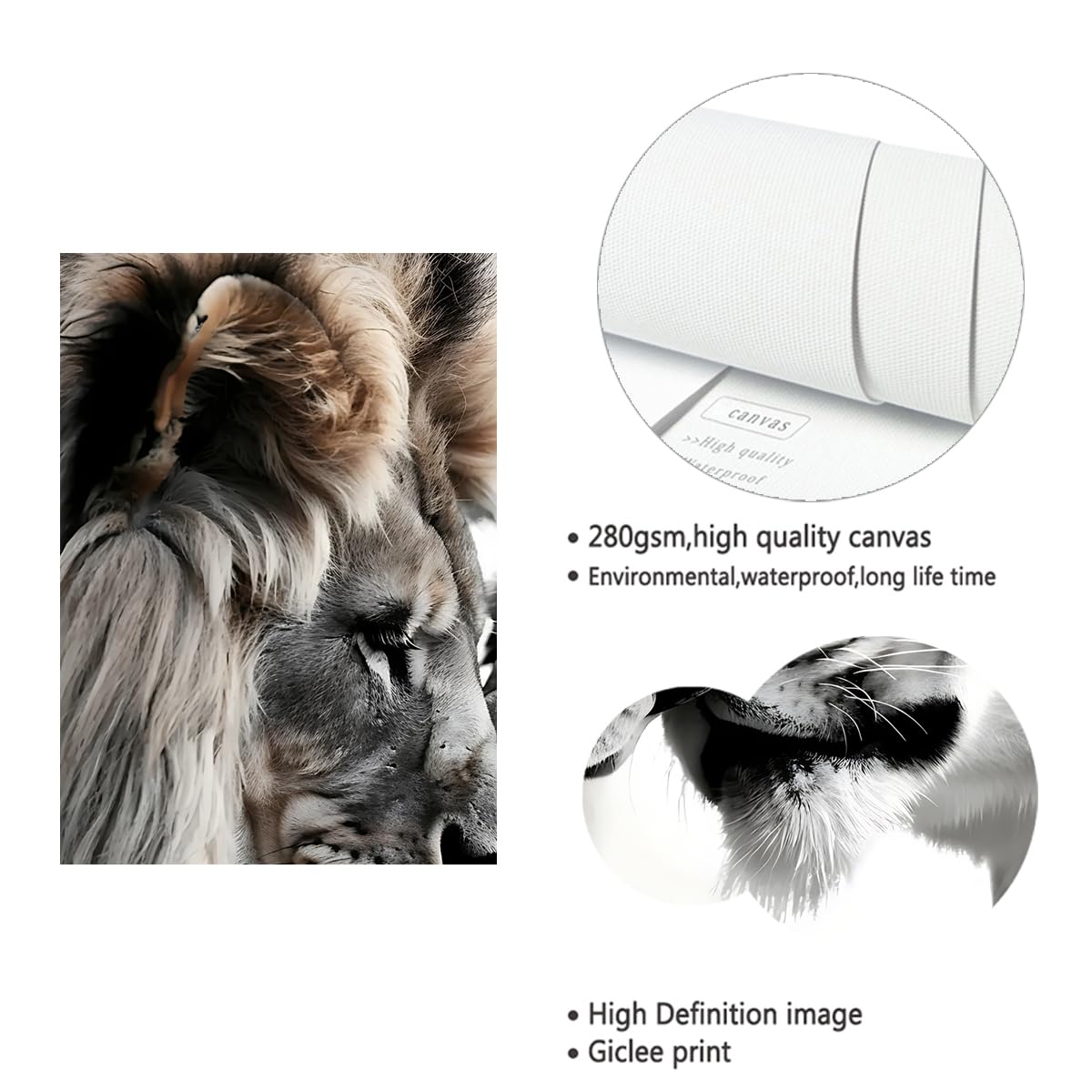 Via Vela Peinture murale de couple Lion Table affiche d’animaux style noir et blanc illustrations de faune fresques modernes pour la décoration de la maison 80x100cm
