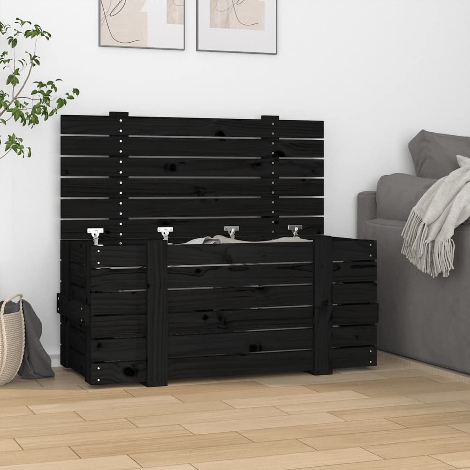 825002 Contenitore Portaoggetti Nero 91x40,5x42 cm Legno Massello Pino Testata in Legno,Testata Letto Matrimoniale Muebles Dormitorio Spalliera Letto Testiere per Letto Matrimoniale