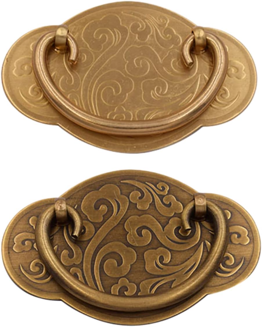 2 Colors Chinese Antique Pure Brass Hanging Pull Classical Furniture Brass Accessories Bookcase Drawer Auspicious Clouds Brass Yuanbao Handle (4,Brass)