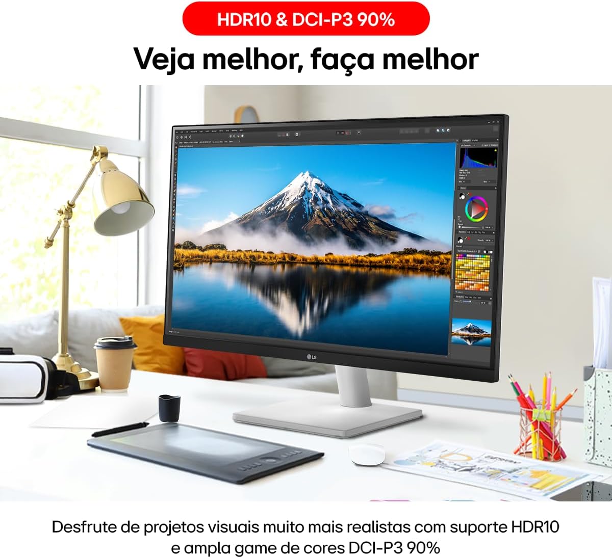 Monitor LG UltraFine™ – Tela IPS UHD 4K 27″, HDR10, DCI-P3 90%, Dynamic Action Sync – 27US500-W.