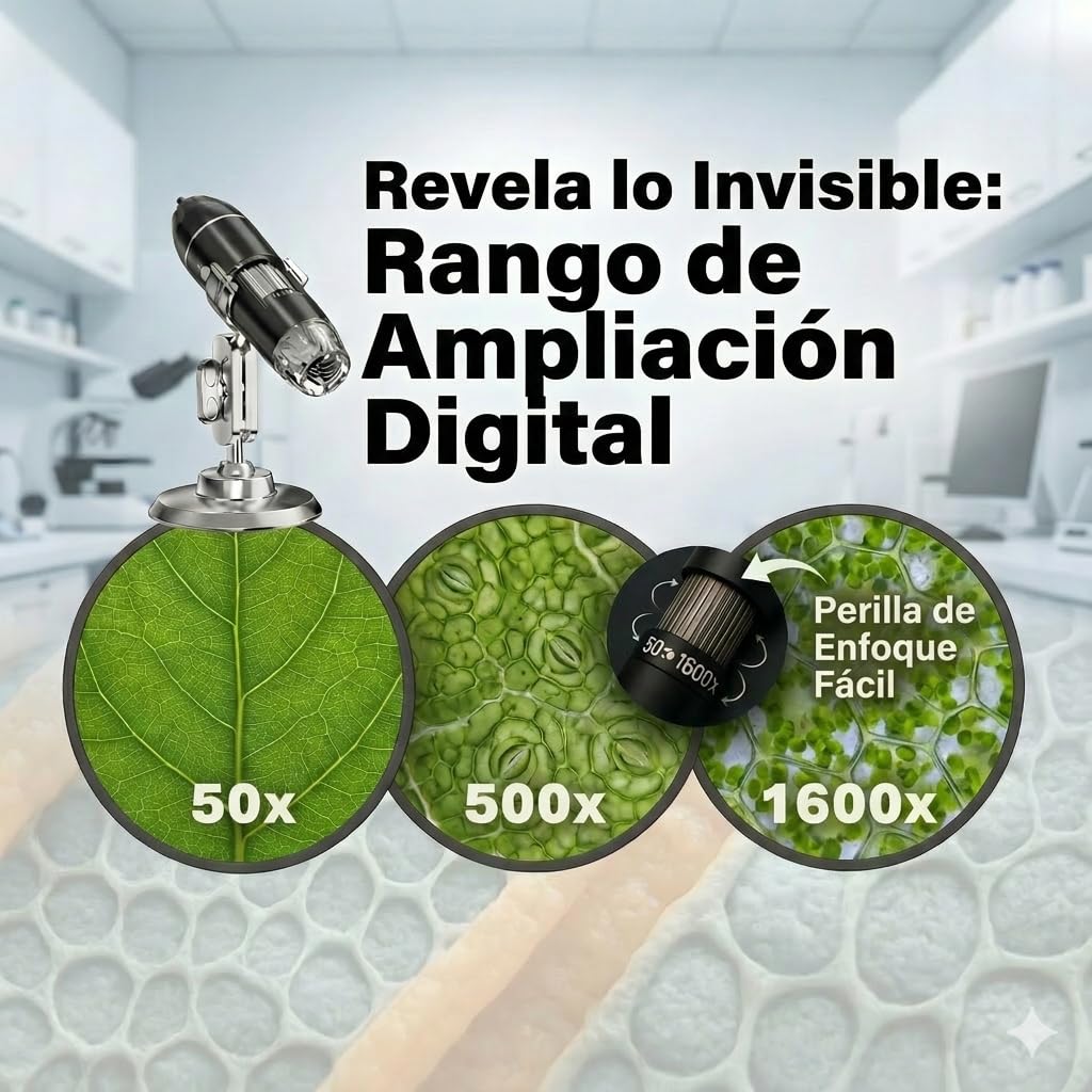 Microscopio Digital USB 3 en 1. Compatible con PC, Android y Tablets. Microscopio Digital de Mano 1600X 200W. Microscopio portatil para Soldadura e inspeccion Industrial