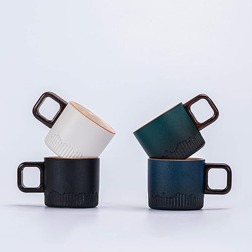 Miniatura 4 de Juego de 2 tazas de café expreso, tazas de cerámica de 2 onzas, tazas Demitasse para té o café (negro y blanco)