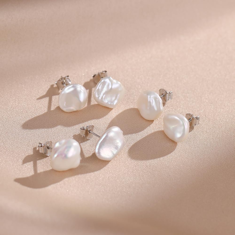 JaruJaru Orecchini a perno in stile barocco/Keshi, con perle d'acqua dolce irregolari, da piccole a grandi, in argento Sterling 925, ipoallergenici, per donne/uomini, con perle organiche uniche non