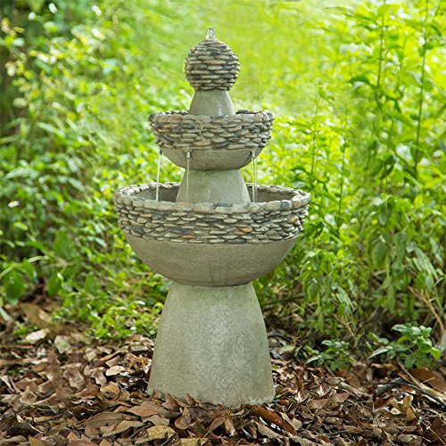 Peaktop FI0030AA-UK Outdoor & Indoor Garden Zen 3-Tier Waterfall Water Fountain, Grey,92.71 cm x  51.99 x 51.99