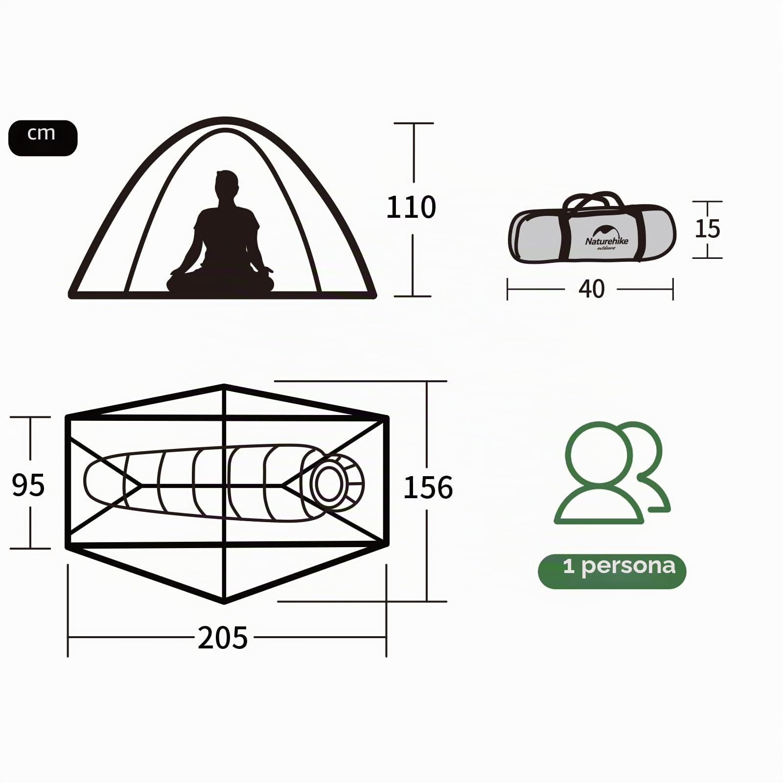 Naturehike Trekking Tenda Ultraleggera 1 Persona 3-4 Stagioni Escursionismo Campeggio