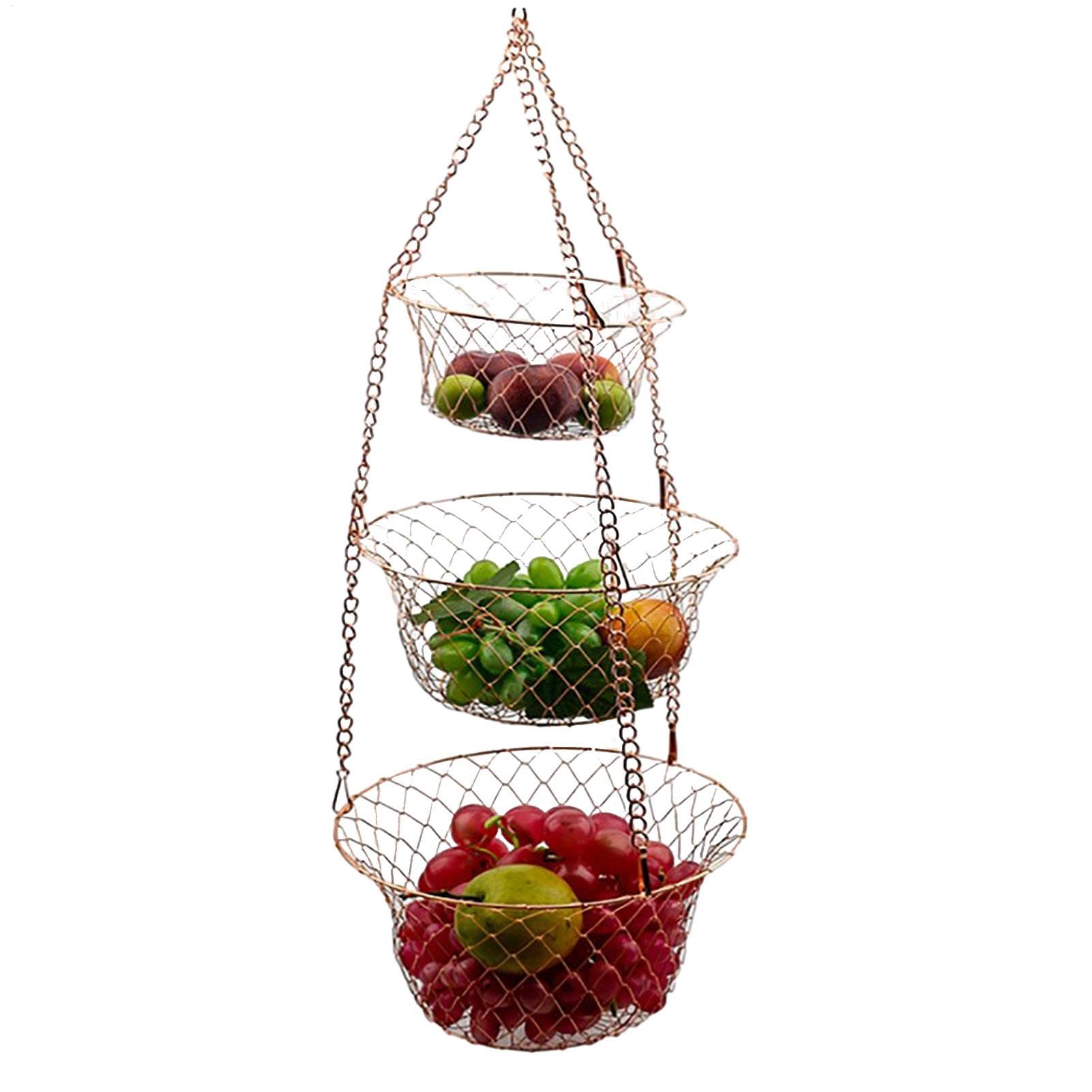 Panier à Fruits à Suspendre 3 Niveaux En Métal Noir - Corbeille Fruits Légumes Rangement Cuisine Gain De Place