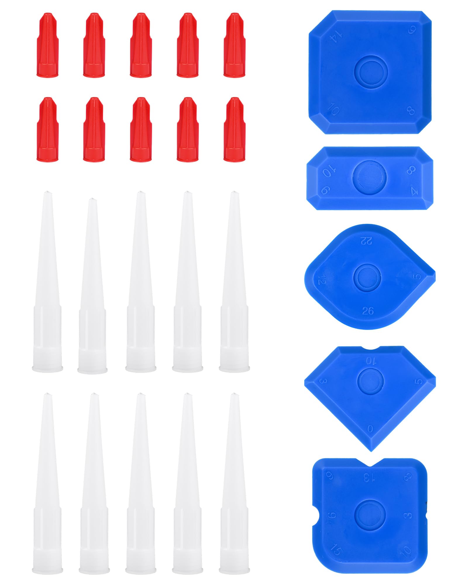 10 Pack Sealant Nozzles with Caps & 5 Silicone Smoothing Tools, Caulking Finishing Kit for Bathroom Kitchen Sink & Shower Sealing