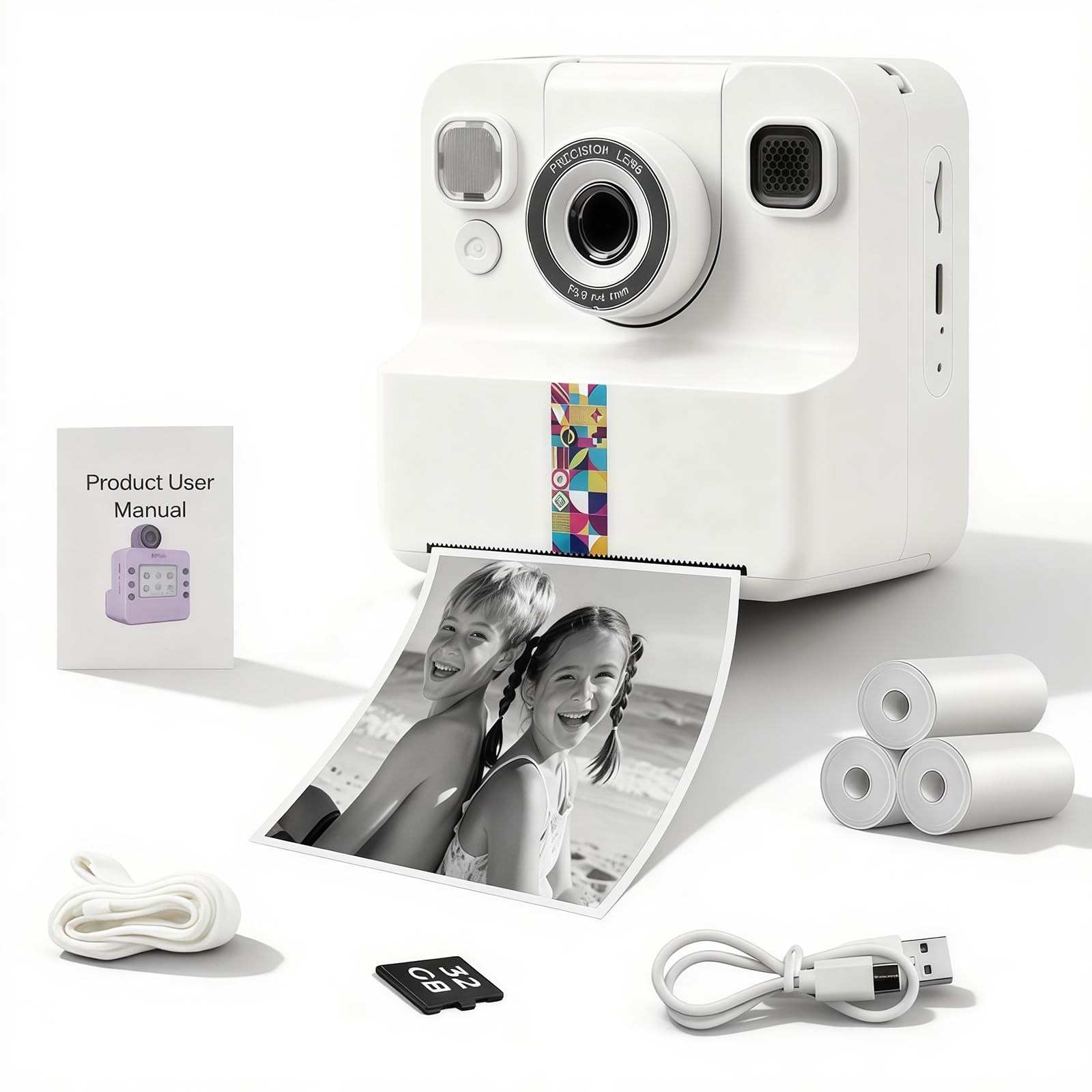Cute Instant Print Camera for Kids – Perfect Birthday or Christmas Gift for Girls and Boys Age 3-12, Fun HD Digital Video Camera Toy with 32GB SD Card, (A30, White)