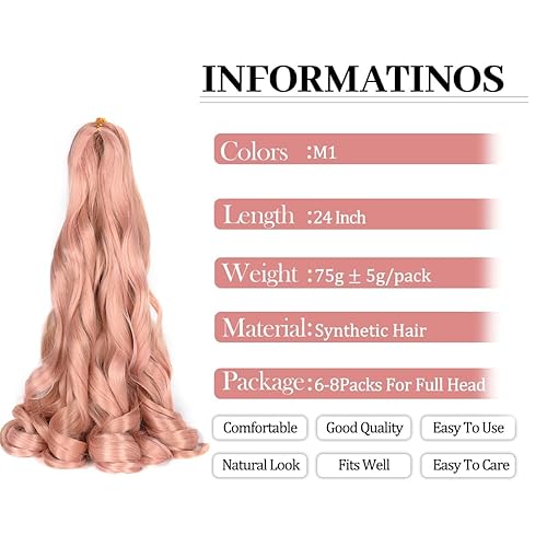 Miniatura 2 de Cabello rizado francés, cabello trenzado de onda suelta, 8 paquetes de 24 pulgadas, 2.65 ozpaquete, extensiones de cabello rizado español sintético
