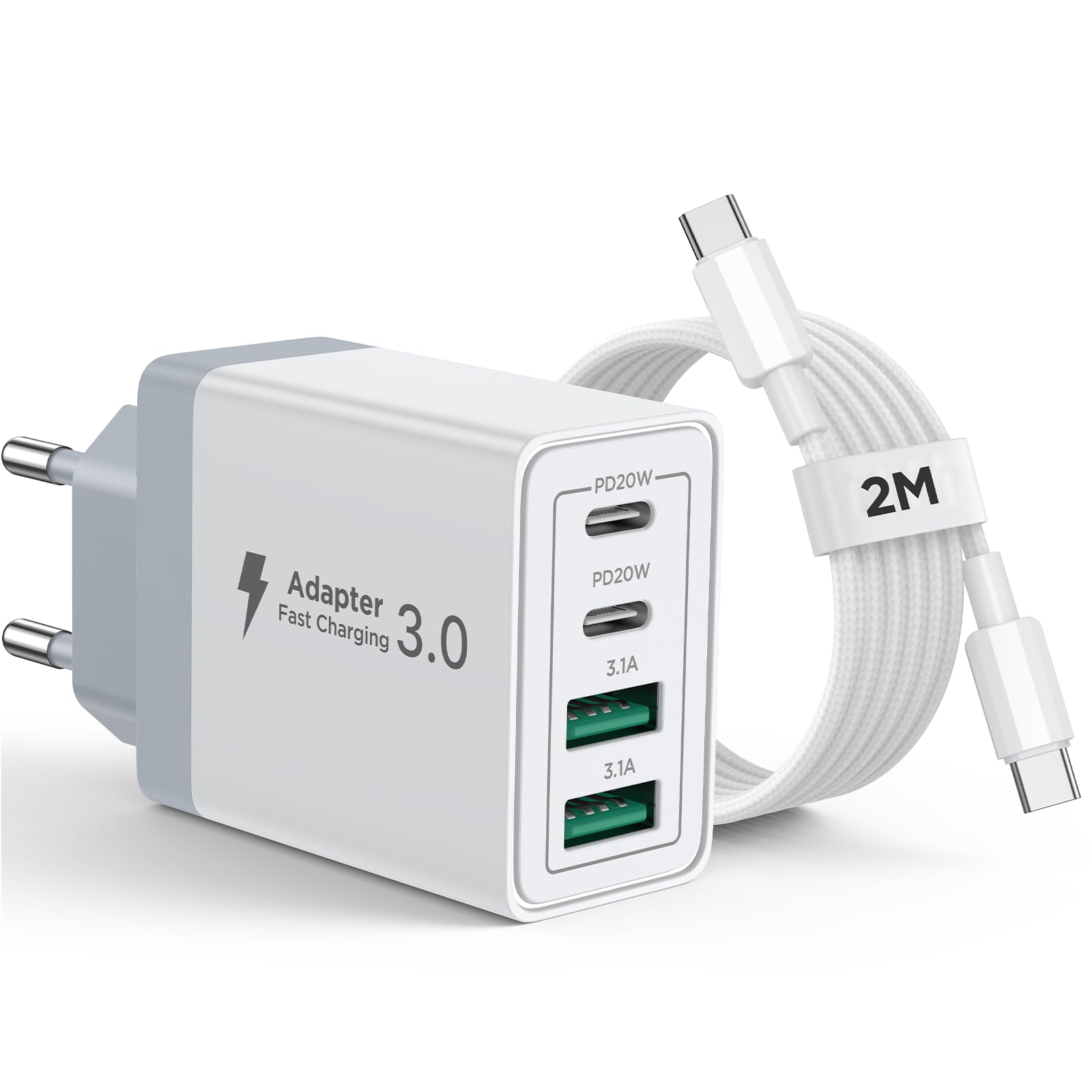Aioneus Chargeur iPhone, 40W 4 Port Chargeur USB C Rapide Multiple Prise USBC av