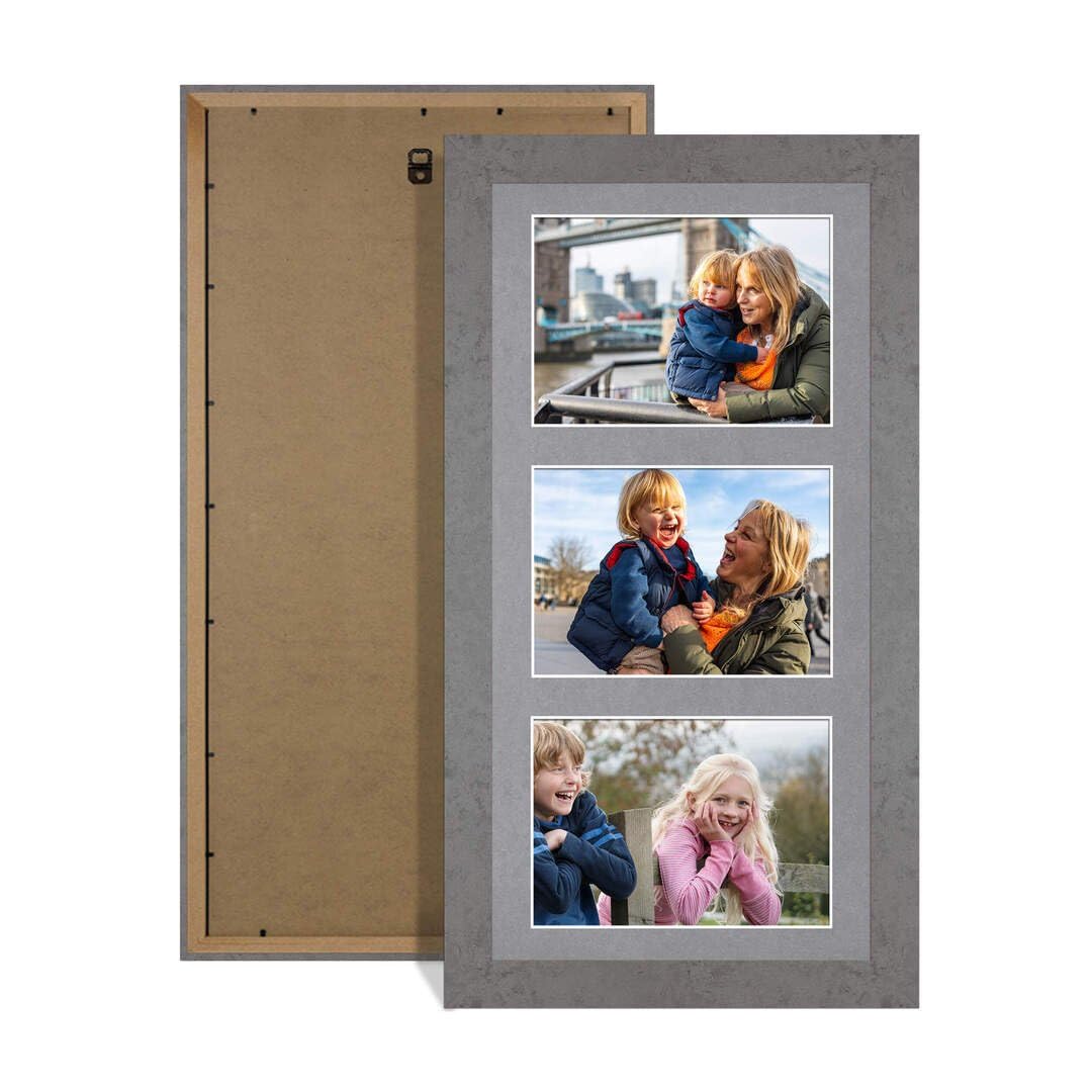 Procut Global 40X20CM Marble Grey Photo Frames For Multiple Pictures with Mid Grey Mount-Modern Collage Frame with 3 Apertures (3x) 6X4-Engineered Wood with Shatterproof Perspex — image 1