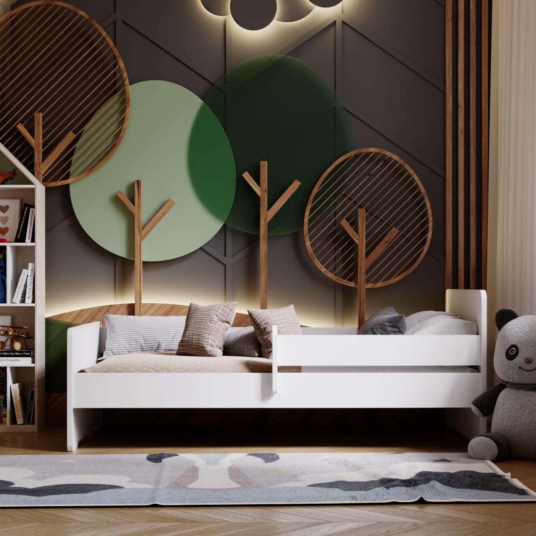 KOBI Lit d'enfant Max 70x140 Rail, Cadre, Blanc, Classique, pour Chambre d'enfant, Fille, garçon, Set Complet pour Chambre d'enfant