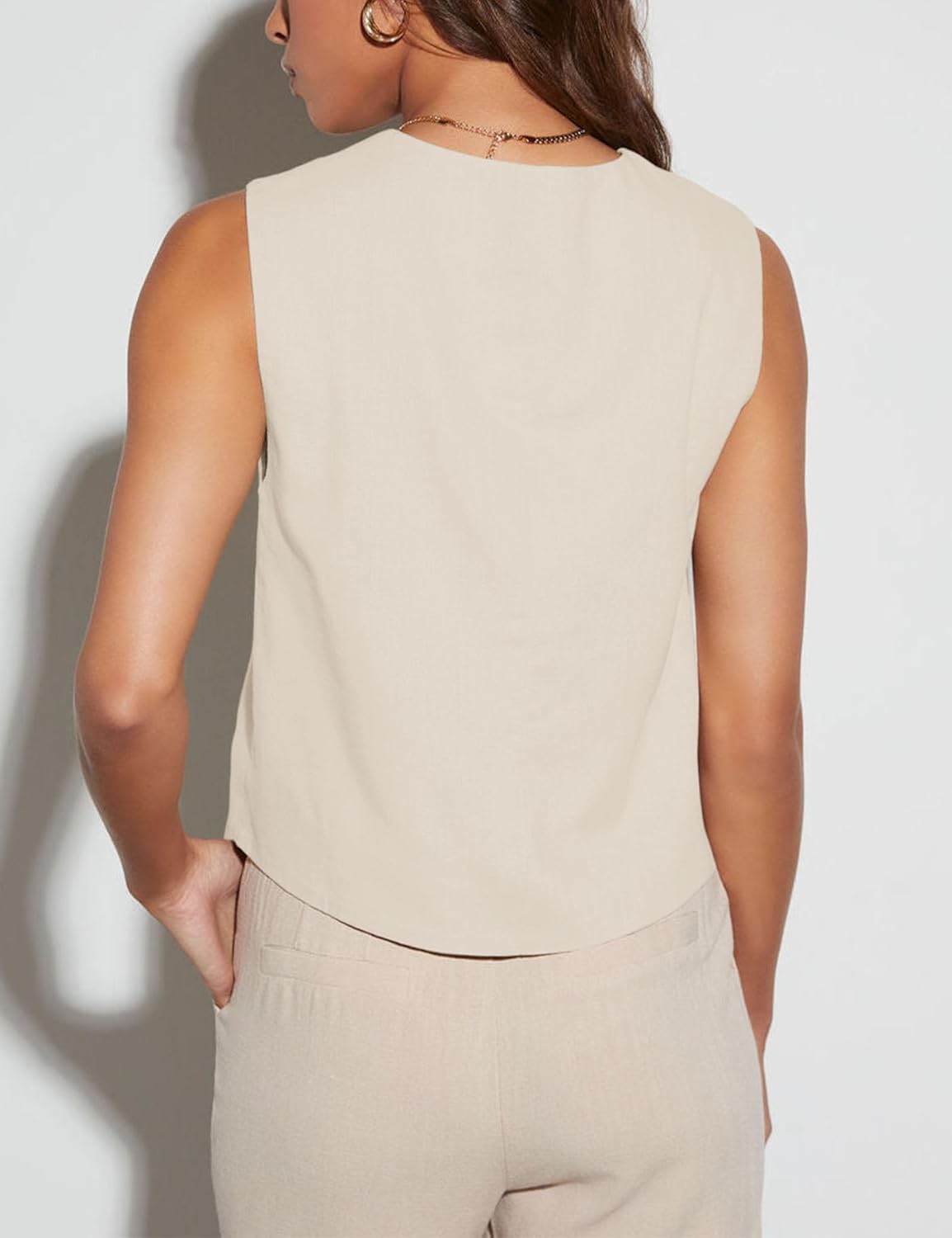 Floral Find Womens Casual Button Down Sleeveless Vest Fully Lined V Neck Business Jacket Waistcoat with Pocket - Image 3