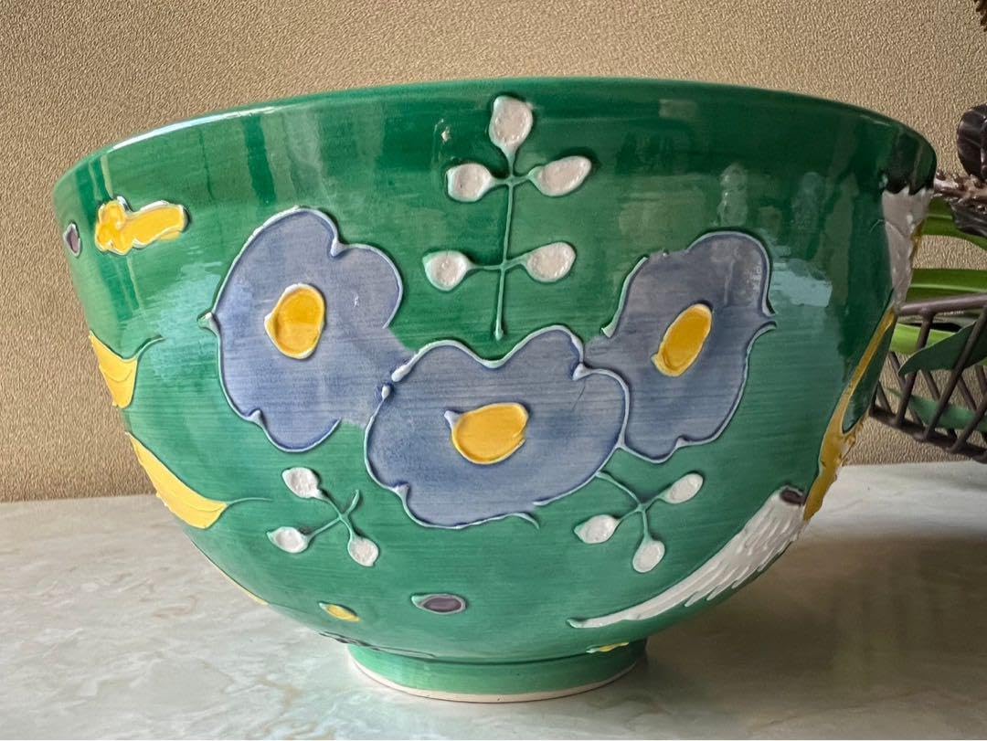 Amazon.co.jp: 青交趾 黄交趾焼 鳳凰紋 清水焼 茶道具 菓子鉢 木