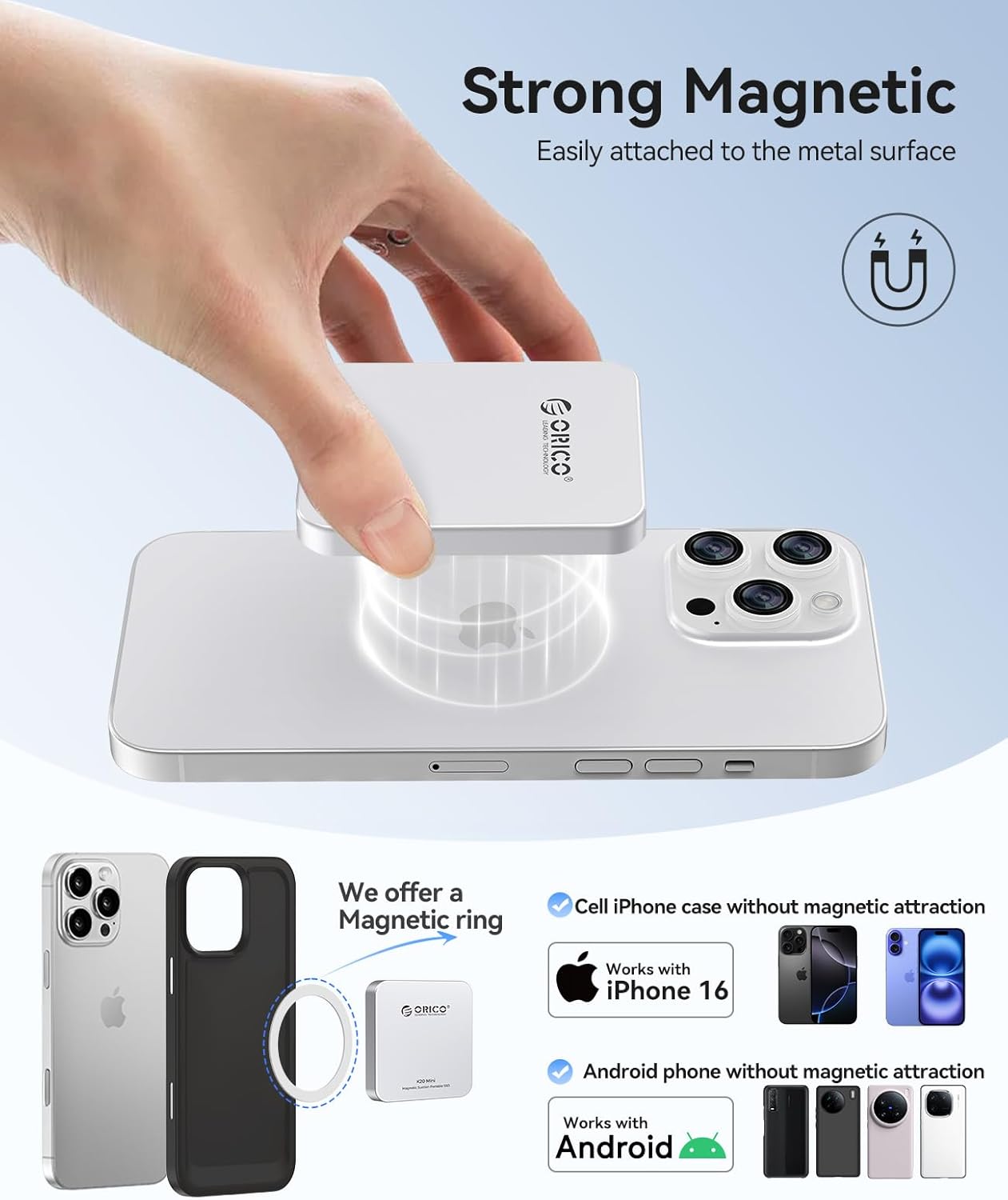 ORICO 2TB Magnetic External SSD, Aluminum Alloy, Up to 2000MB/s, 4K 120Hz ProRes HDR Record and Store, External Solid State Drive, Compatible with iPhone 17 16 Pro Max, Tablet, Computer - K20MINI - Image 2