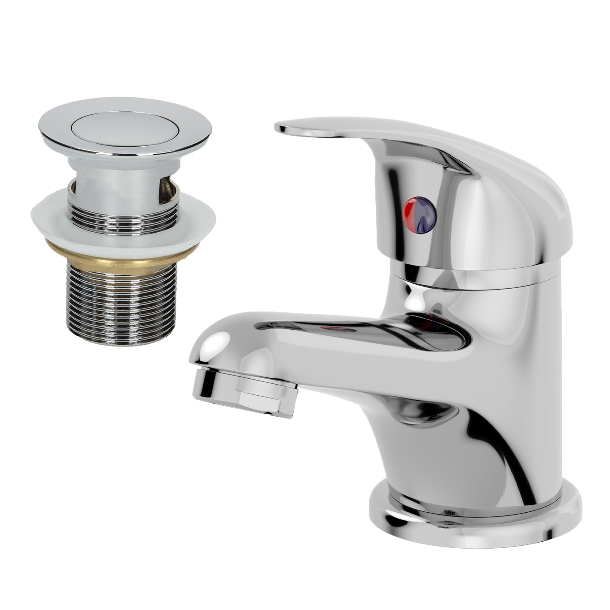 B&Q -  Bathroom Basin Sink Mono Mixer Tap Slotted Waste Chrome Curved Single Lever