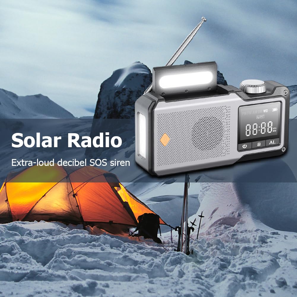 10000 mAh ręczne radio awaryjne AM/FM/WB Weather Radio solarne (kolor szary)