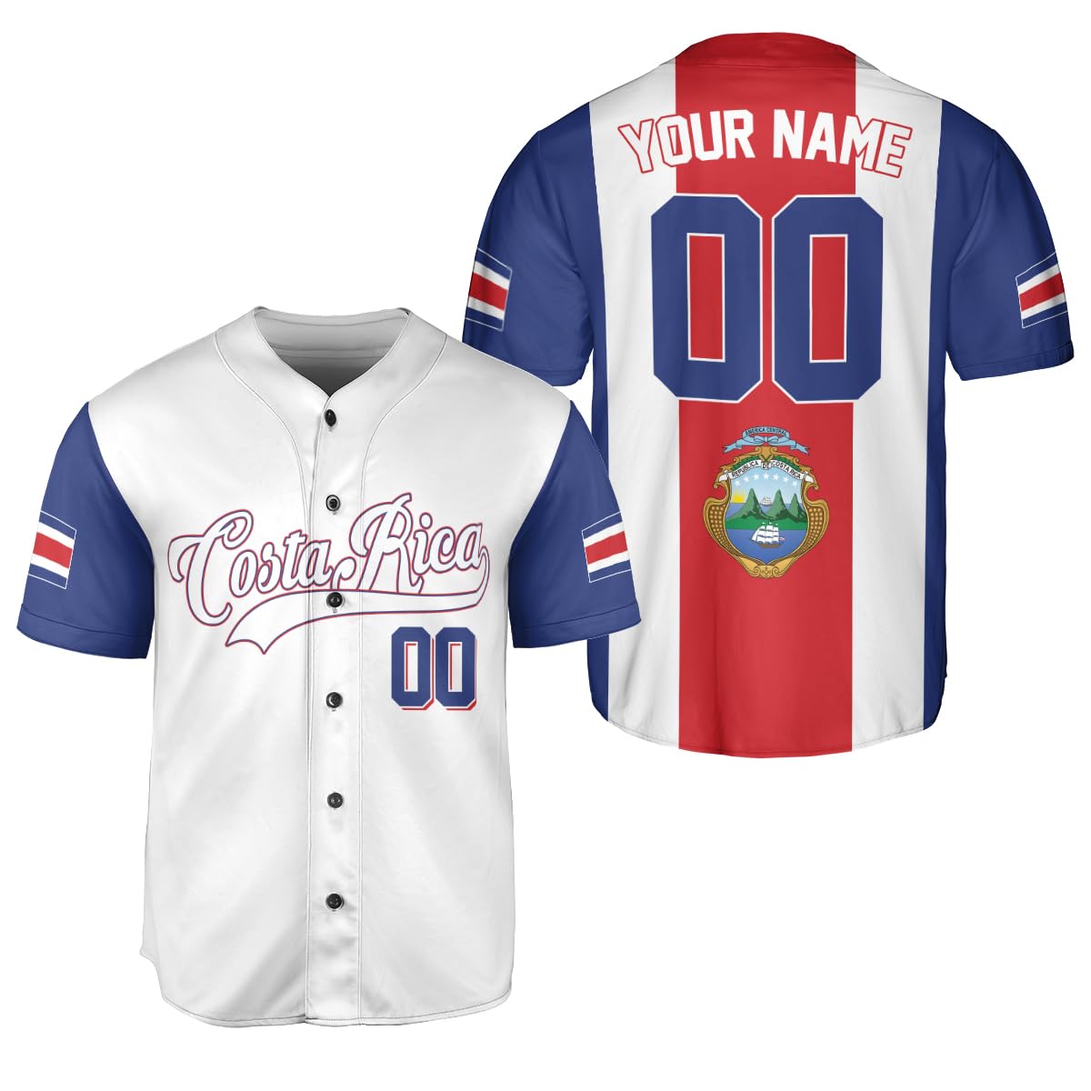 Personalized Costa Rica Baseball Jersey, Costa Rican Baseball Jersey for Men Women, Costa Rica Flag Jersey (Style 5)