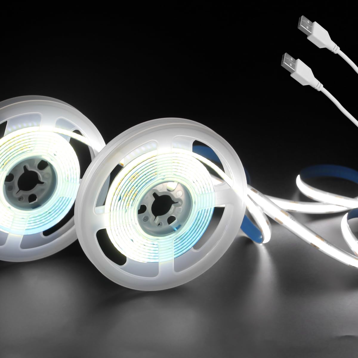 Aclorol 5V COB LED Strip Lights 6000K Cold White USB LED Strip Lights for Bedroom 8mm Width High Density 320LEDs/M Bright for TV Monitor Backlights Under Cabinet Counter Display Case CRI90+ (2 Pack)
