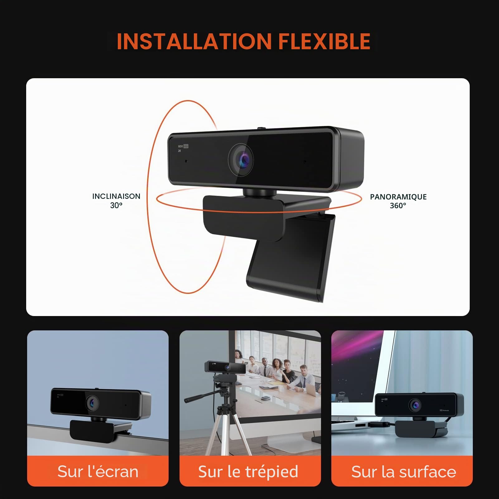 Nuroum V11 2K Webcam PC avec Microphone, Full HD 1080P/60fps Business Webcam pour Zoom/Skype, 90° Grand Angle, Couvercle de Privacité, USB Plug&Play Caméra Web pour Windows/Mac PC/Laptop