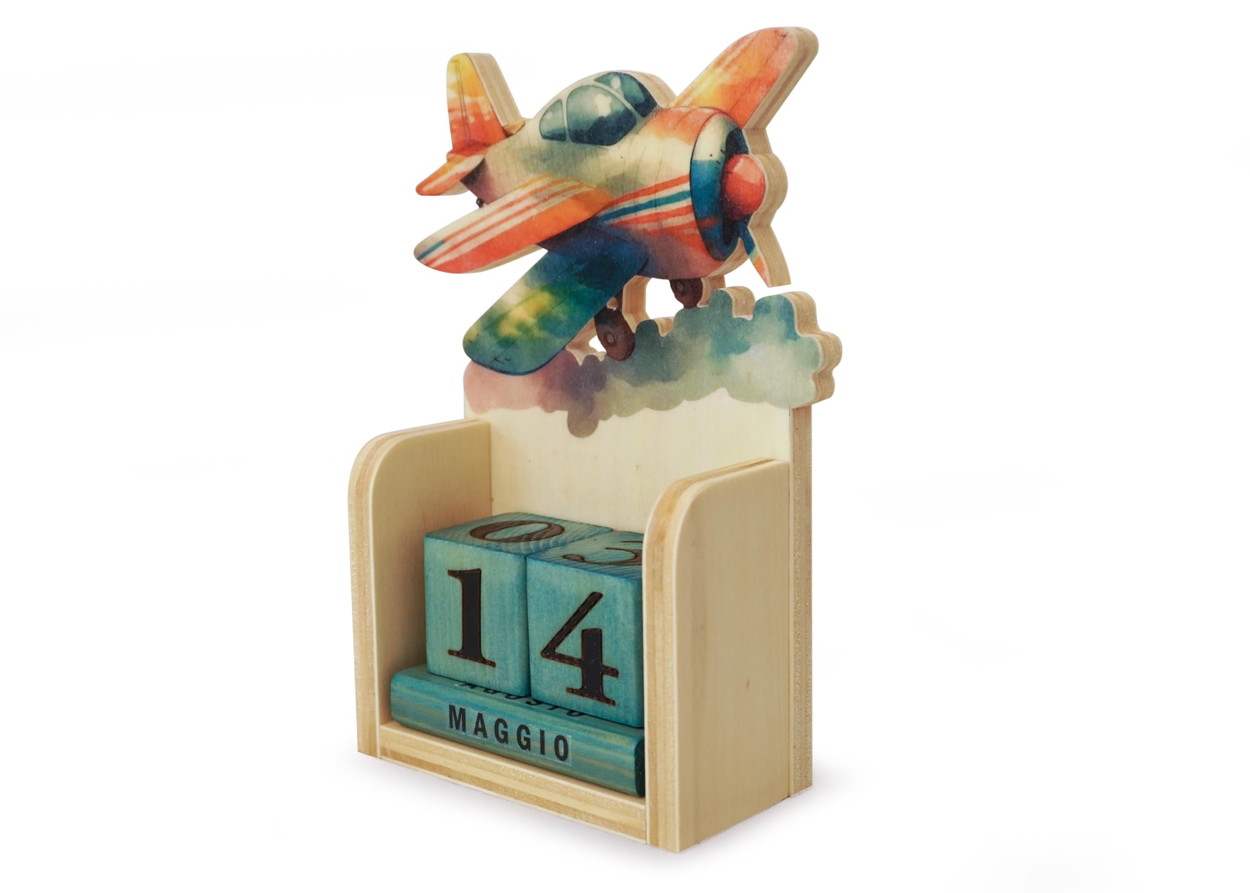 Generico Calendario da Parete in Legno per Bambini con Aeroplano colorato – Calendario Fatto a Mano