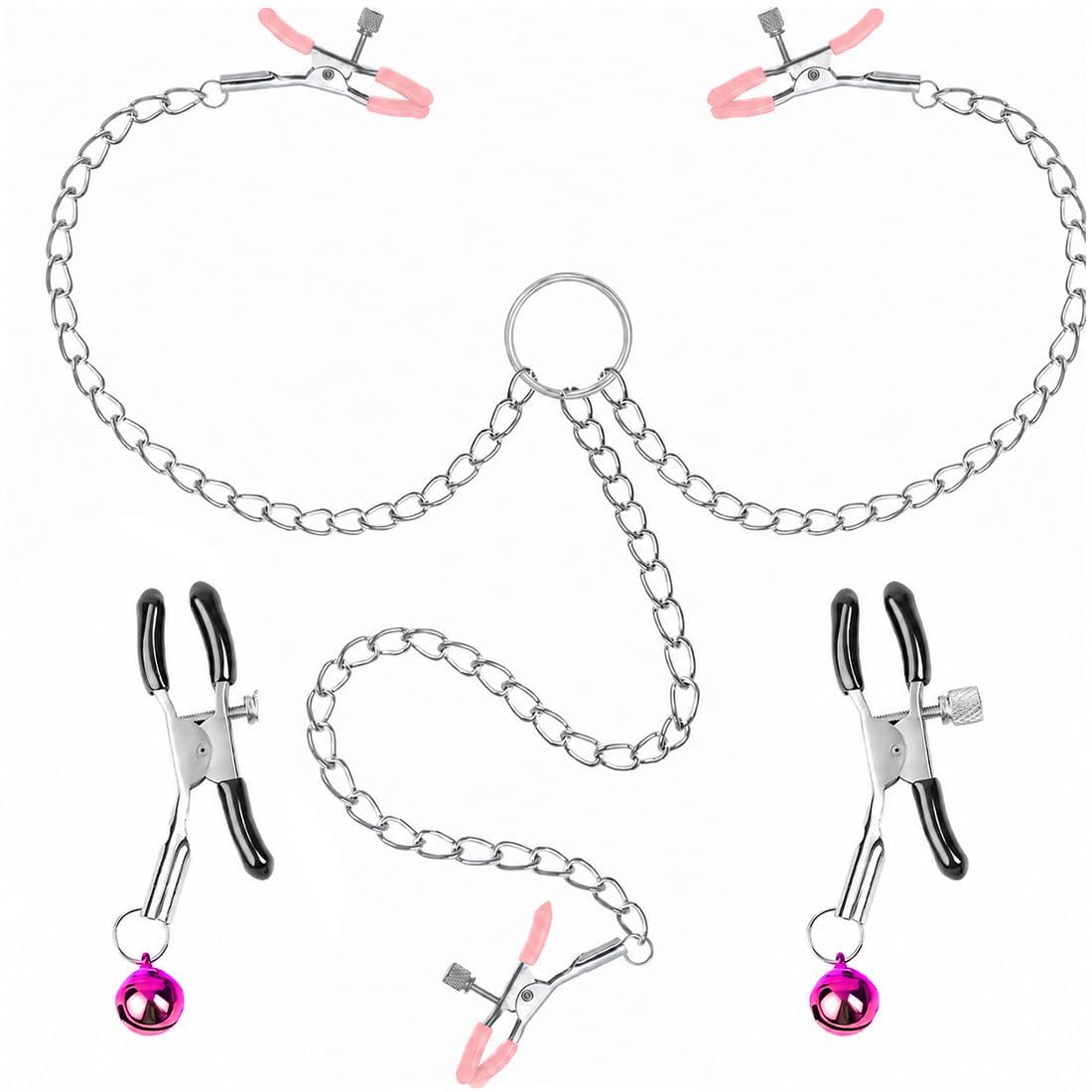 EBHO 1 Paio Pinze capezzoli, Stimolatore per clitoride, 2 pinze per Capezzoli + pinza per Clitoride, Rosa