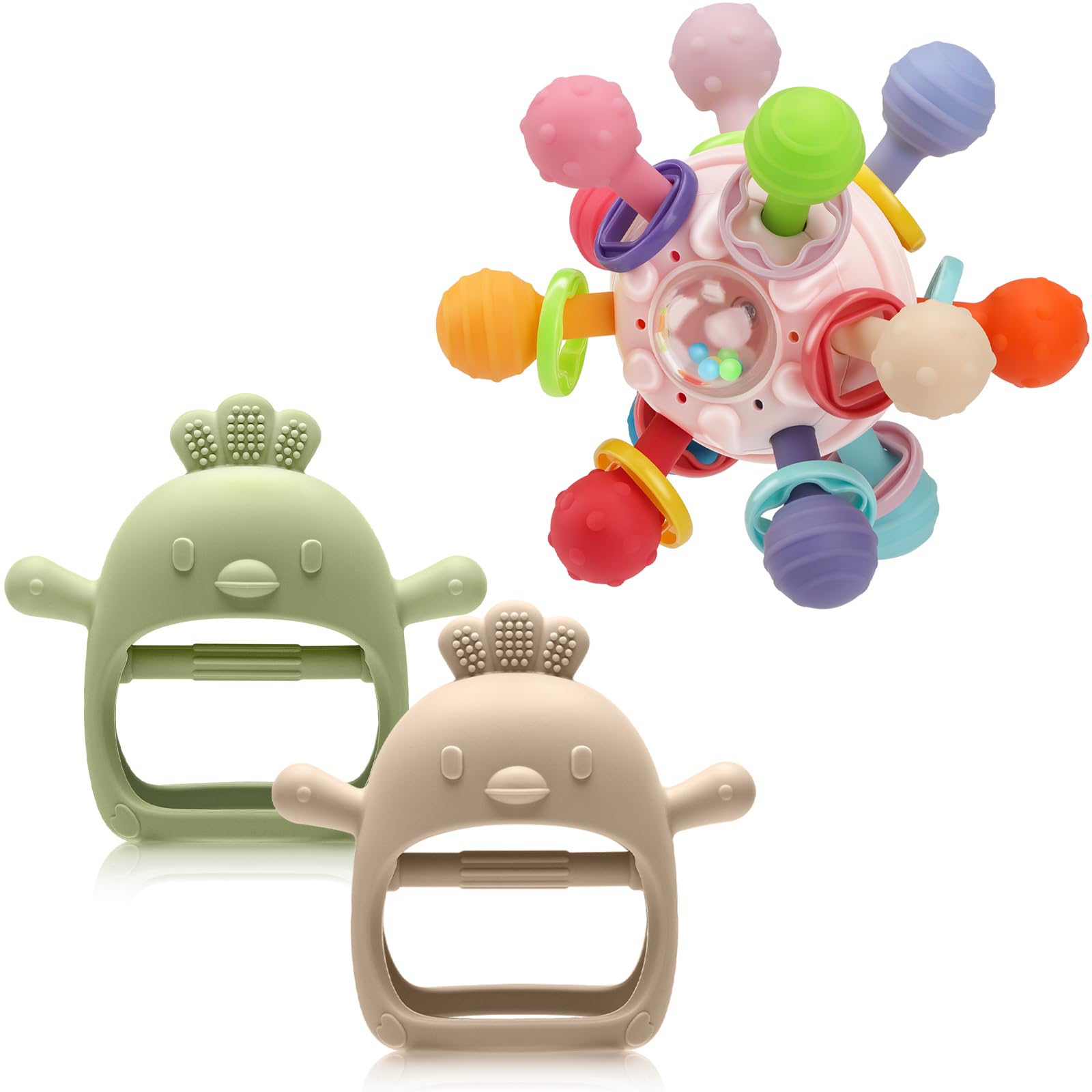 TOHIBEEBaby Montessori Sensory Teething Toys + Baby Teething Mitten for 0-6 6-12 Months