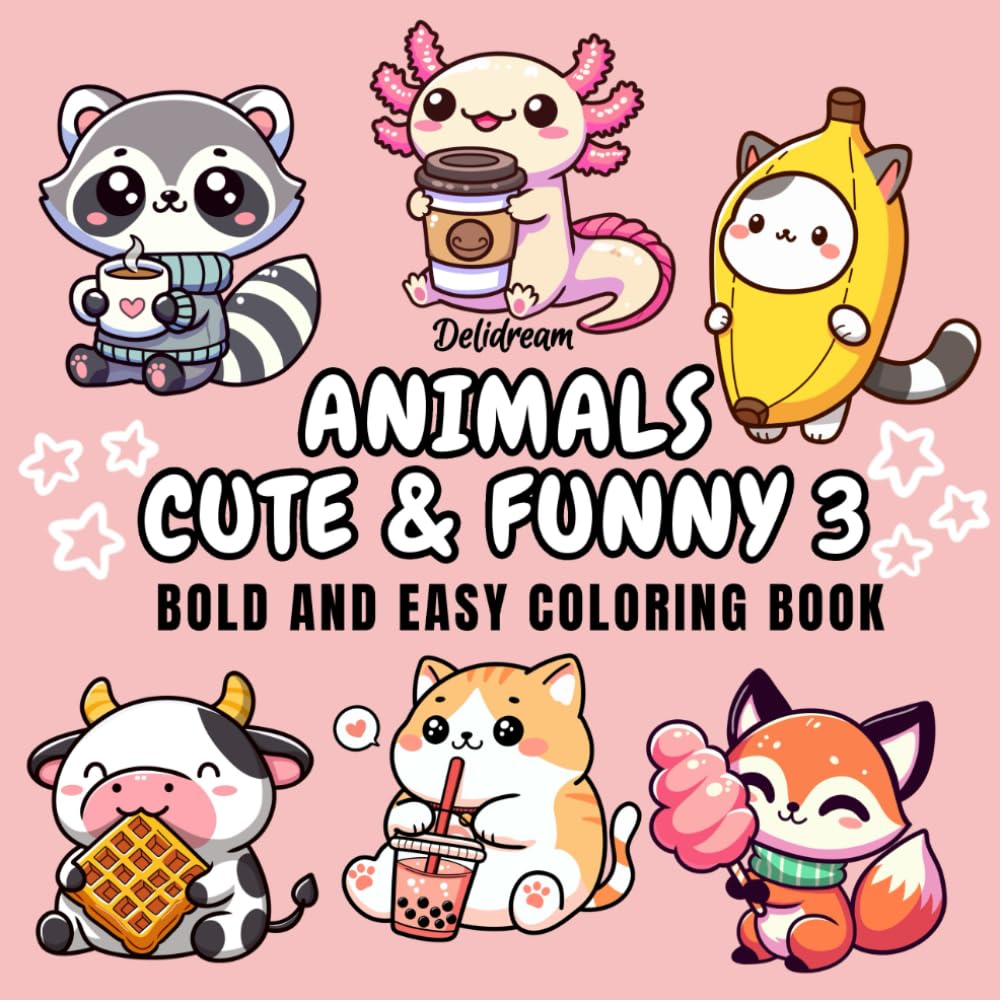Animals Cute & Funny 3: Bold and Easy Coloring Book for Kids and Adults, 35 Relaxing Stress Relieving Designs
