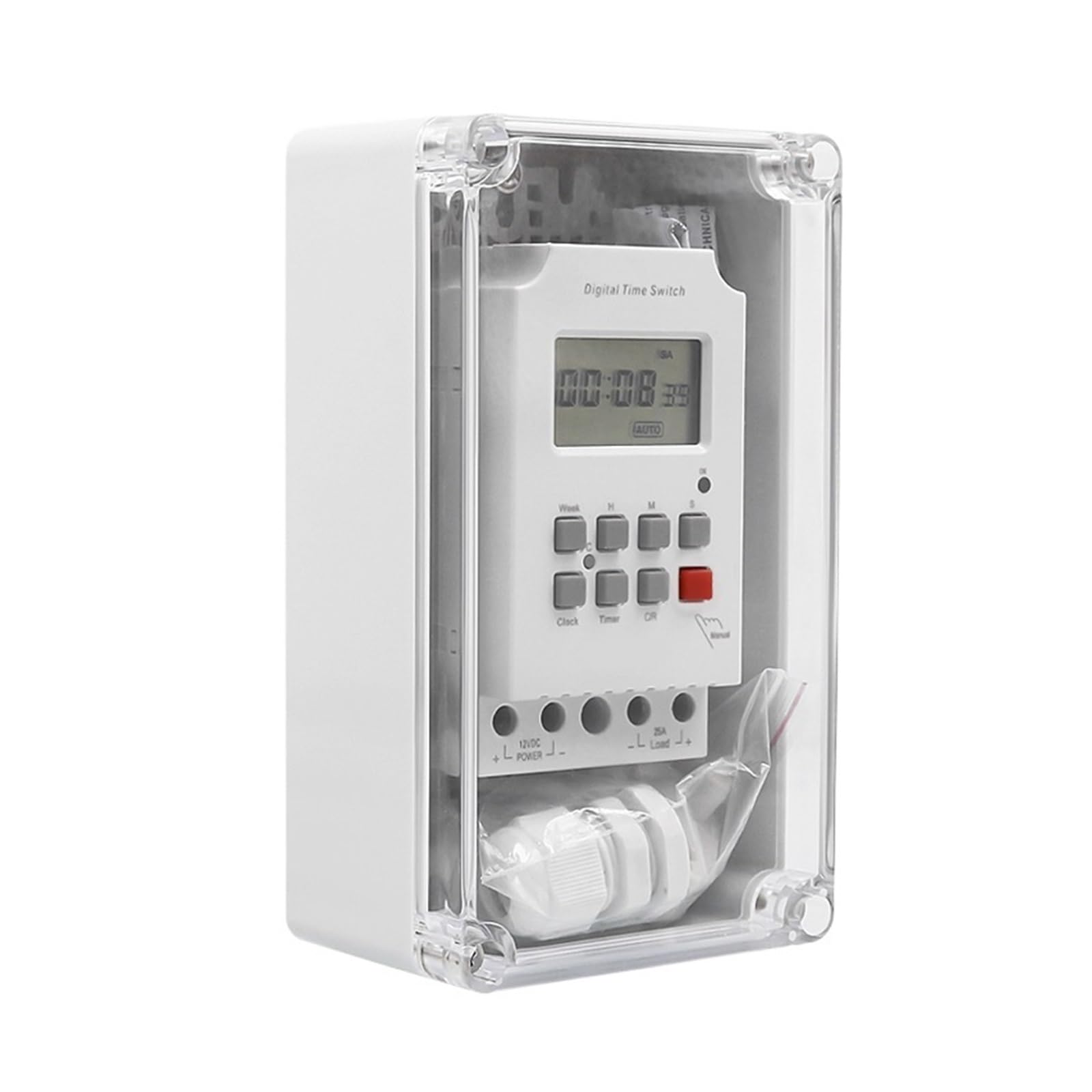 230 V AC 30 A 99 Mal recyceln pro Tag EIN/AUS Digitaler Zeitschaltuhr mit IP65 wasserdichter Farbe und Schnalle (Farbe: transparente Abdeckung)