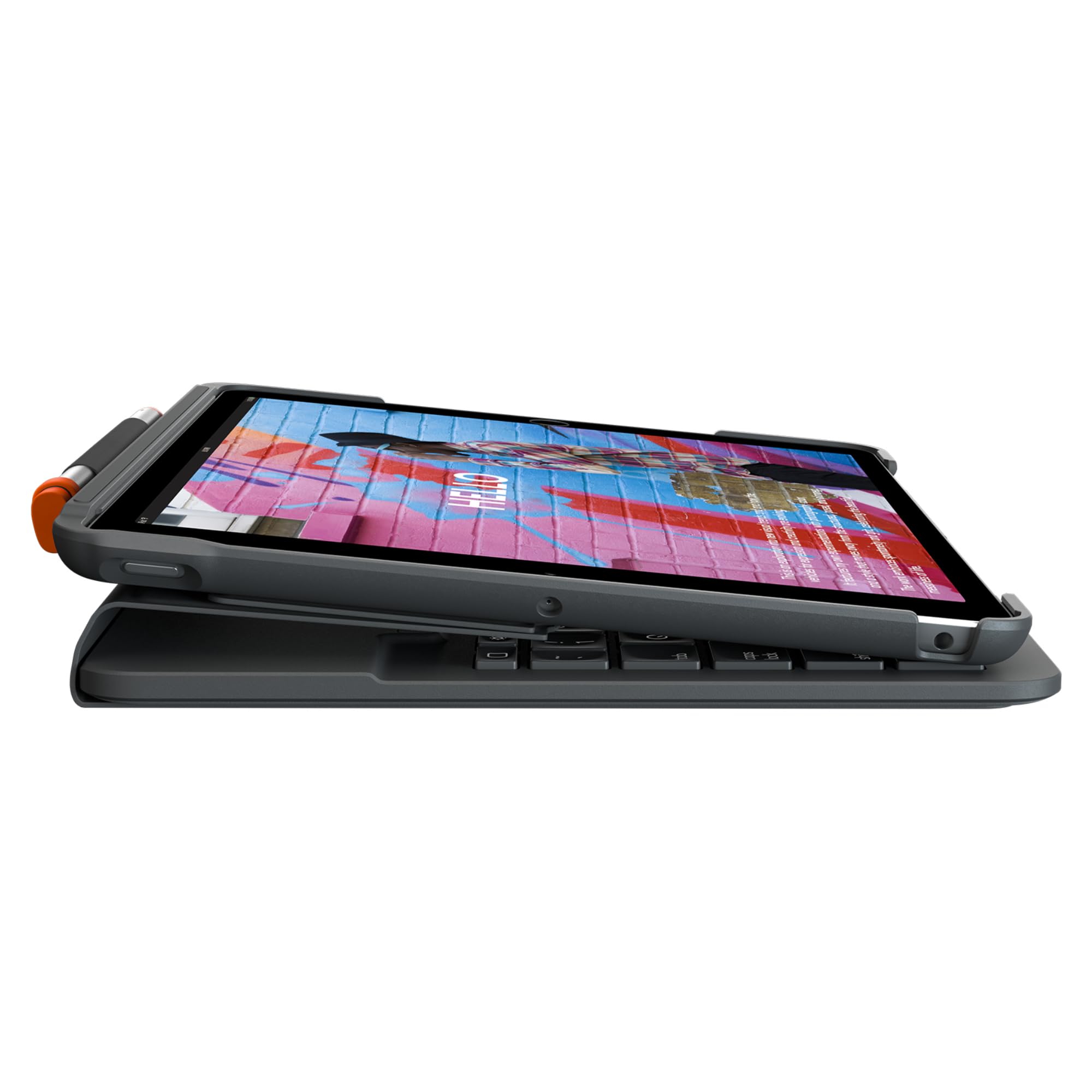 Logitech Slim Folio für iPad (7., 8. und 9. Generation) Tastatur-Case mit integrierter kabelloser Tastatur, Skandinavisches QWERTY-Layout- Grafit