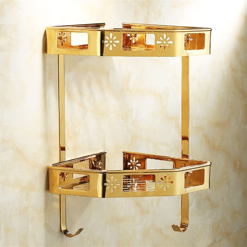 ZJHFFFG Corner Shower Caddy Bathroom Shelf Brass Gold Natural Jade Bathroom Shower Rack Wall Mounted 1-2 Tier Corner