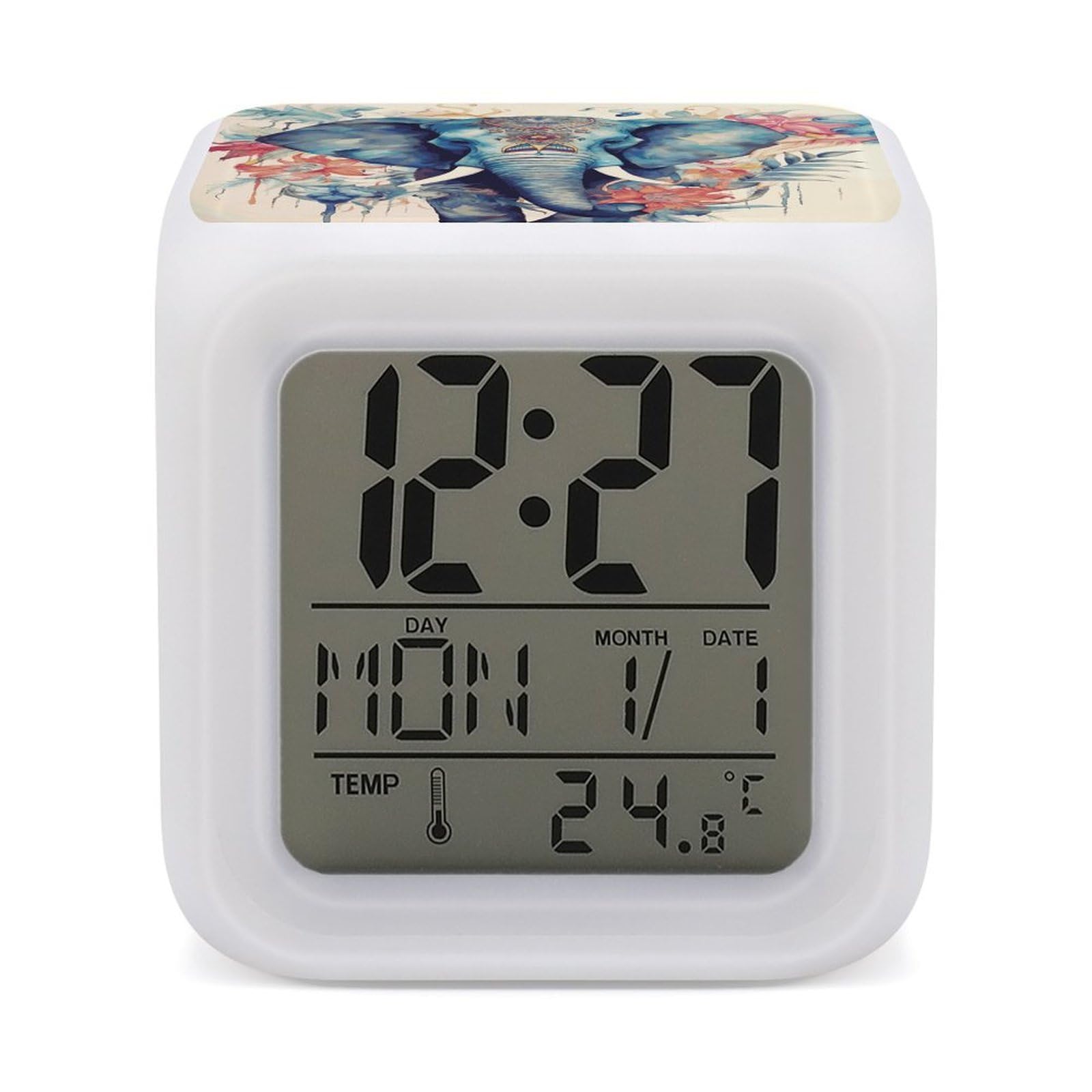 JTREHY Peacock Feathers Elephant Alarm Clock Seven Color Night Light Digital Clock Precision Reliable Alarms Clocks for Bedroom Heavy Sleepers Adults Gift for Men and Women