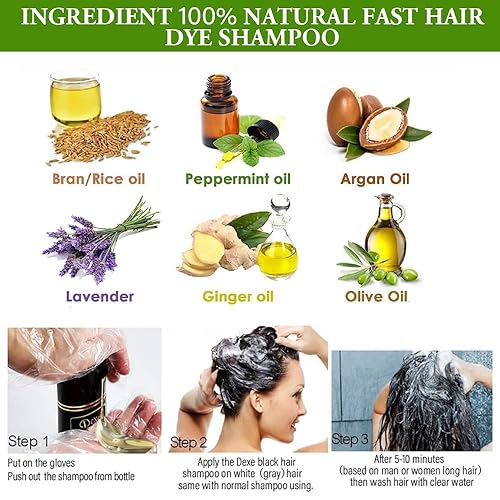 Miniatura 3 de Dexe - Champú de tinte para el cabello, 14.1 onzas líquidas, cobertura de cabello gris, tinte para cabello negro, champú de color para el cabello,